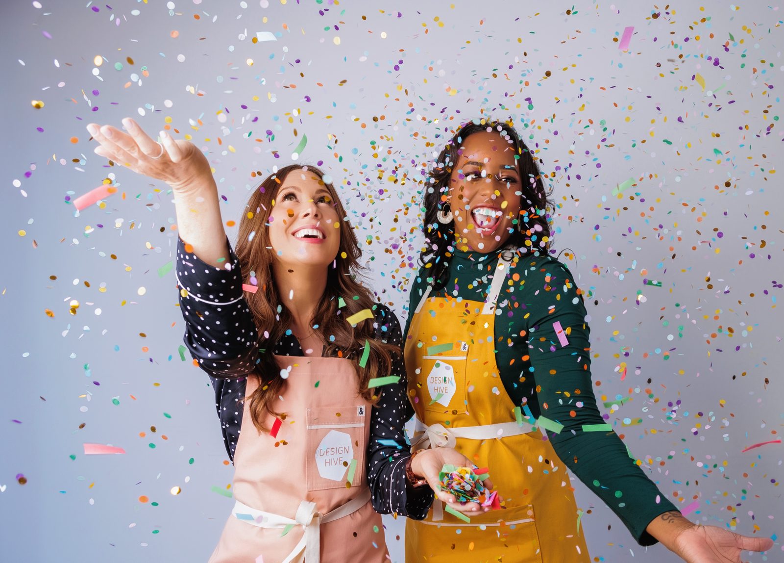Jennifer Cefaly and Design Hive co-founder celebrating with confetti