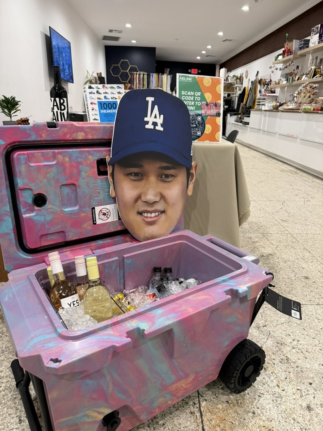 Dodgers-themed setup at the Design Hive studio for the Spectrum SportsNet sneaker experience